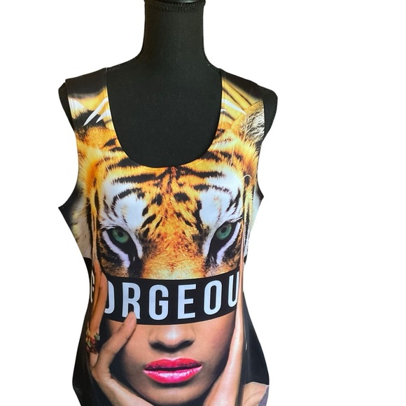 Caren Sport Graphic Tank Dress 1XL Made in USA “Gorgeous” Tiger Face Prin - Picture 2 of 9